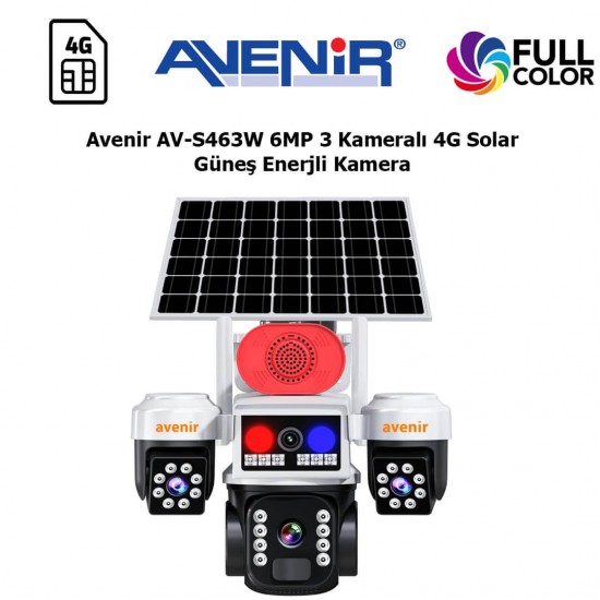 Avenir AV-S463W 6MP 3 Kameralı 4G Solar Kamera avenir-av-s463w-6mp-3-kamerali-4g-solar-kamera